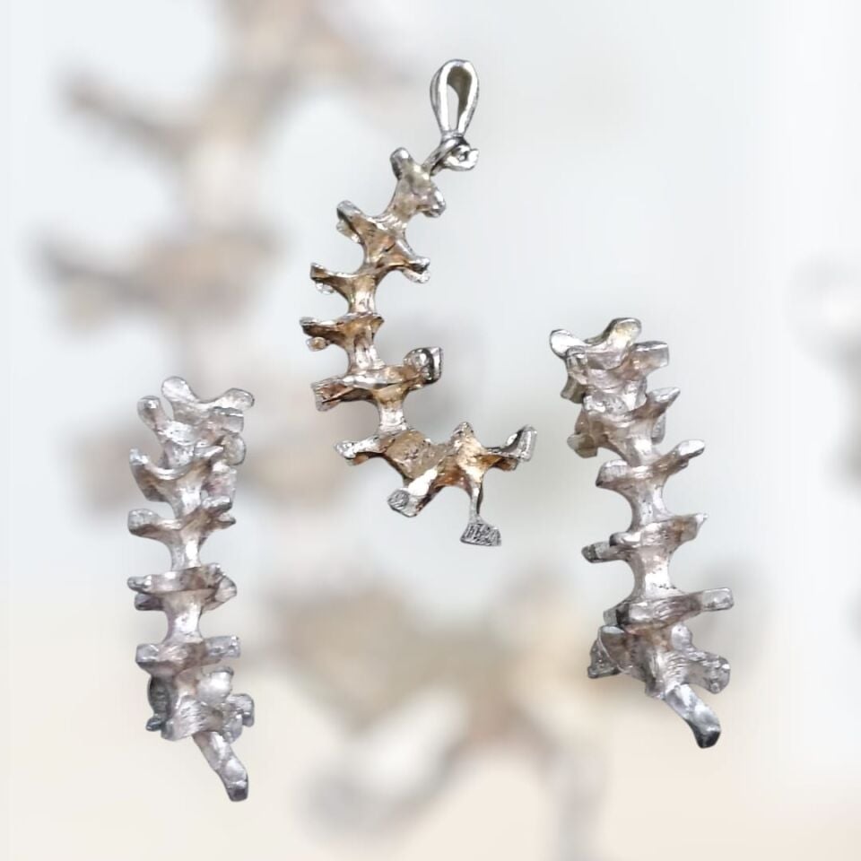Tırtıl El Yapımı Gümüş Küpeler ve Kolye Ucu Takım