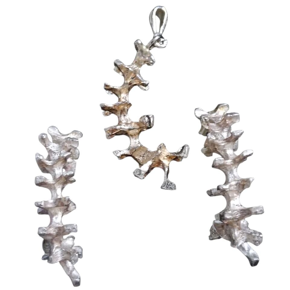Tırtıl El Yapımı Gümüş Küpeler ve Kolye Ucu Takım
