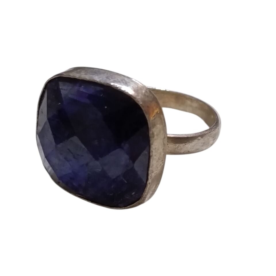 Safir Kare Taşlı Gümüş El Yapımı Yüzük