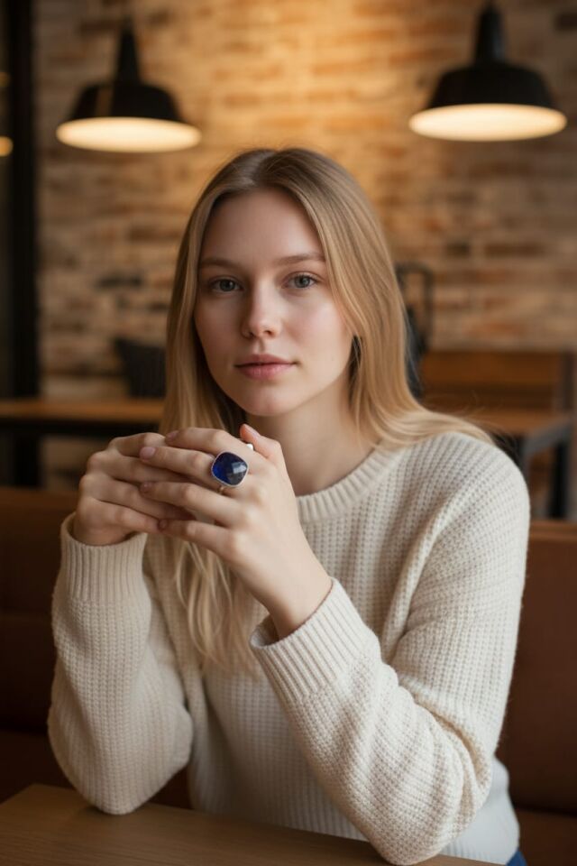 Safir Kare Taşlı Gümüş El Yapımı Yüzük