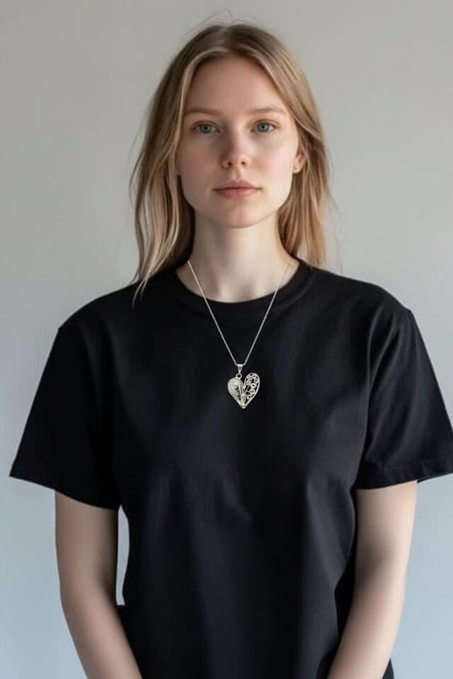 Telkari Kalp Gümüş Kolye Ucu