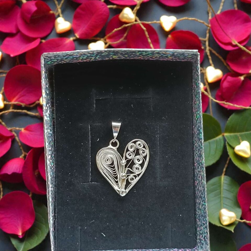 Telkari Kalp Gümüş Kolye Ucu