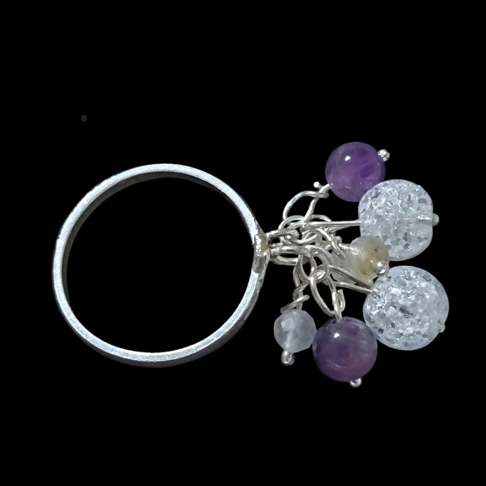 Doğal Taşlı Ayarlanabilir El Yapımı Gümüş Yüzük