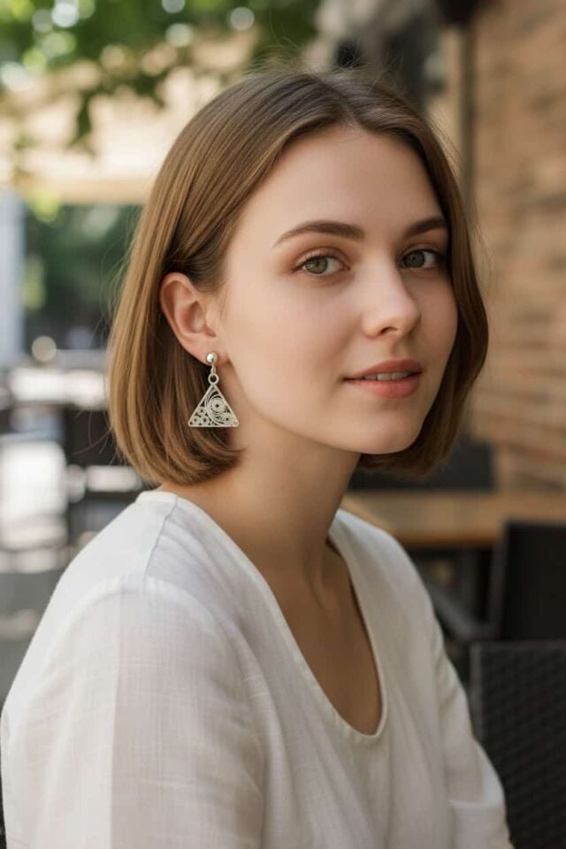 Üçgen Telkari Gümüş El Yapımı Küpeler