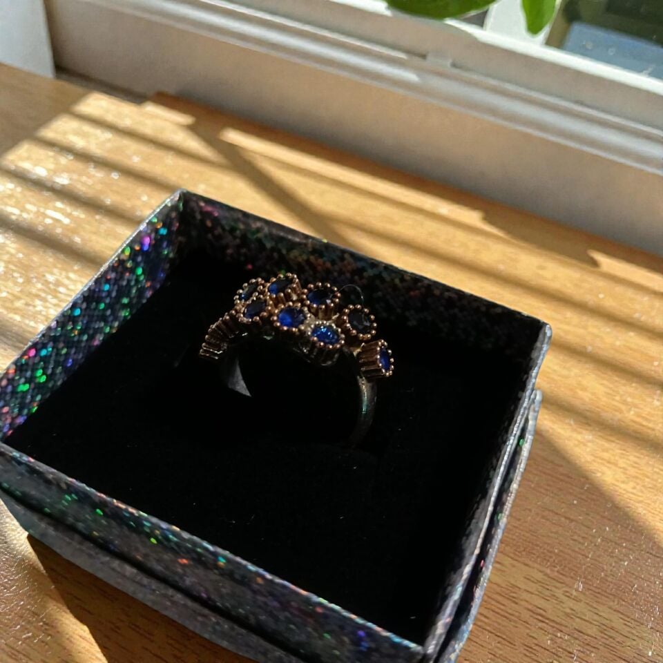 Lacivert Zirkon Taşlı Özel Tasarım El Yapımı Gümüş Yüzük