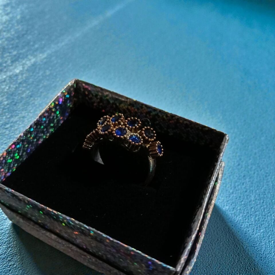 Lacivert Zirkon Taşlı Özel Tasarım El Yapımı Gümüş Yüzük