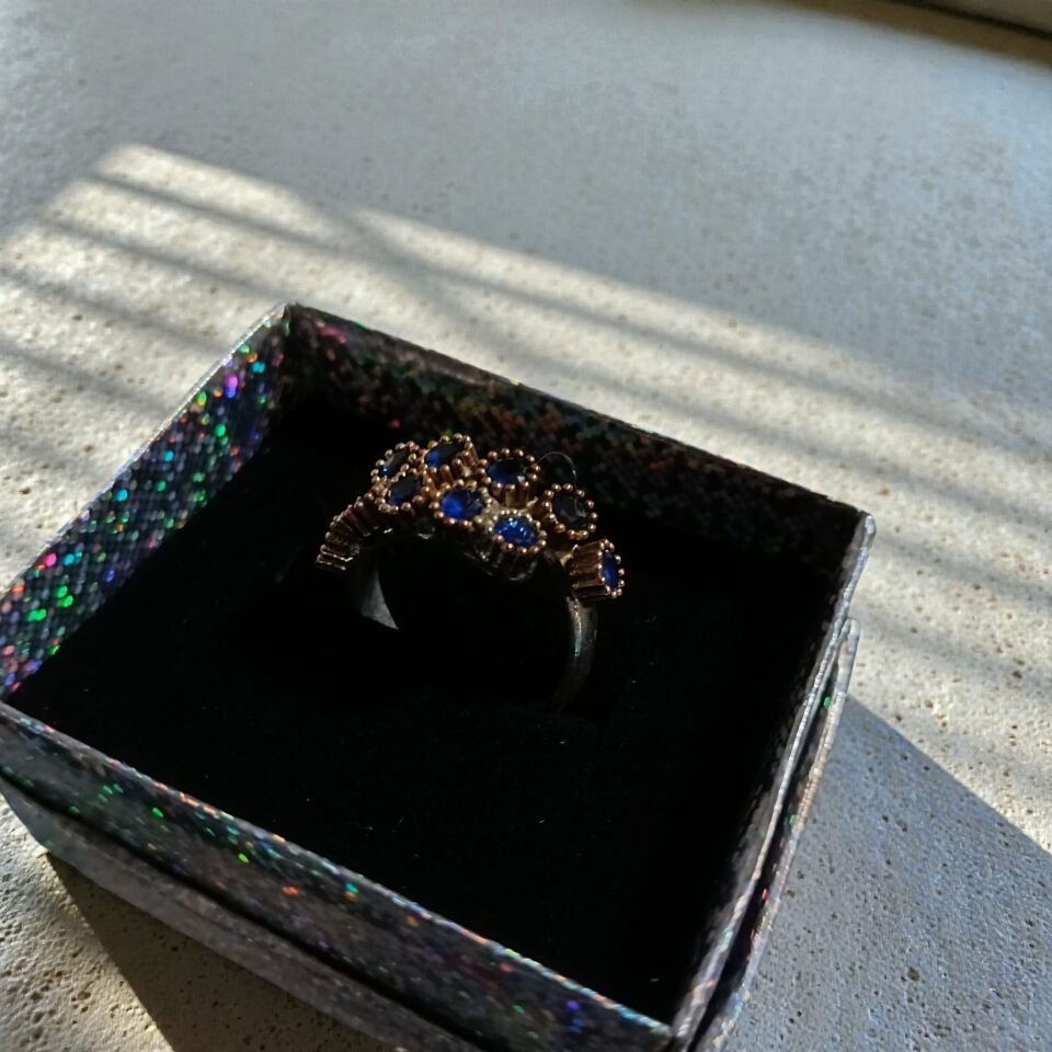 Lacivert Zirkon Taşlı Özel Tasarım El Yapımı Gümüş Yüzük