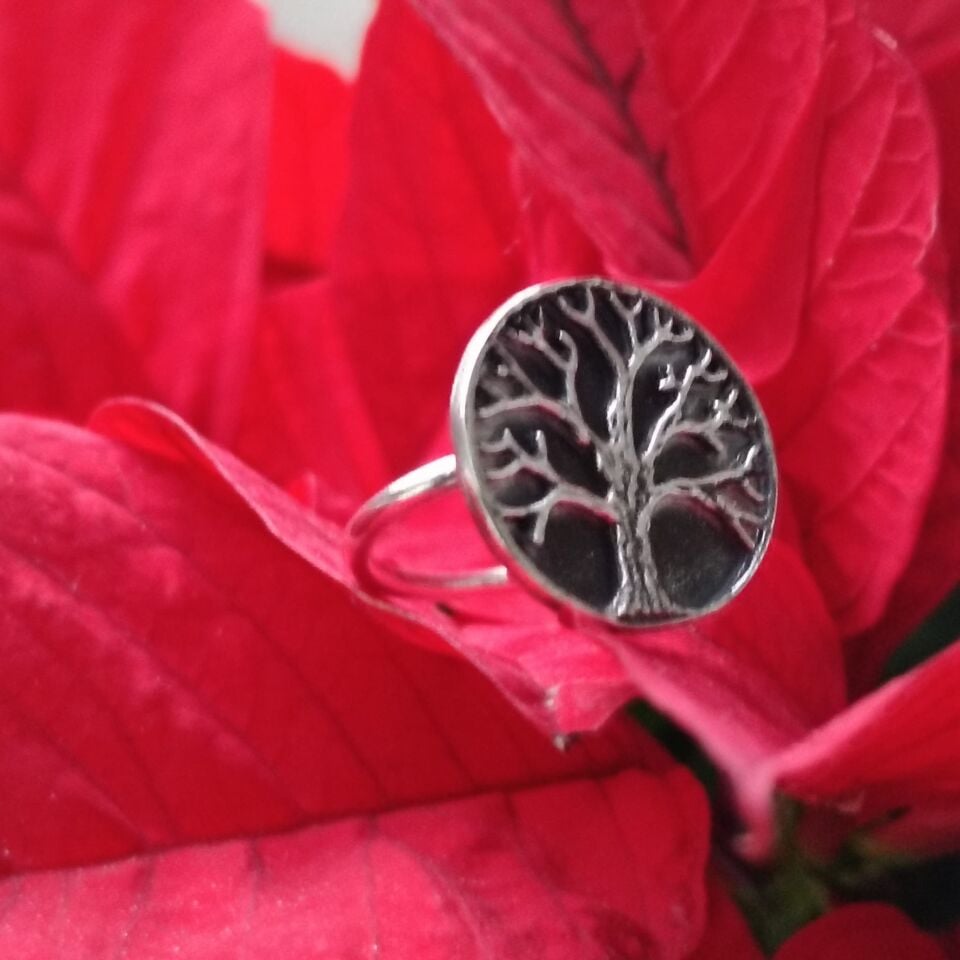 Hayat Ağacı El Yapımı Gümüş Yüzük