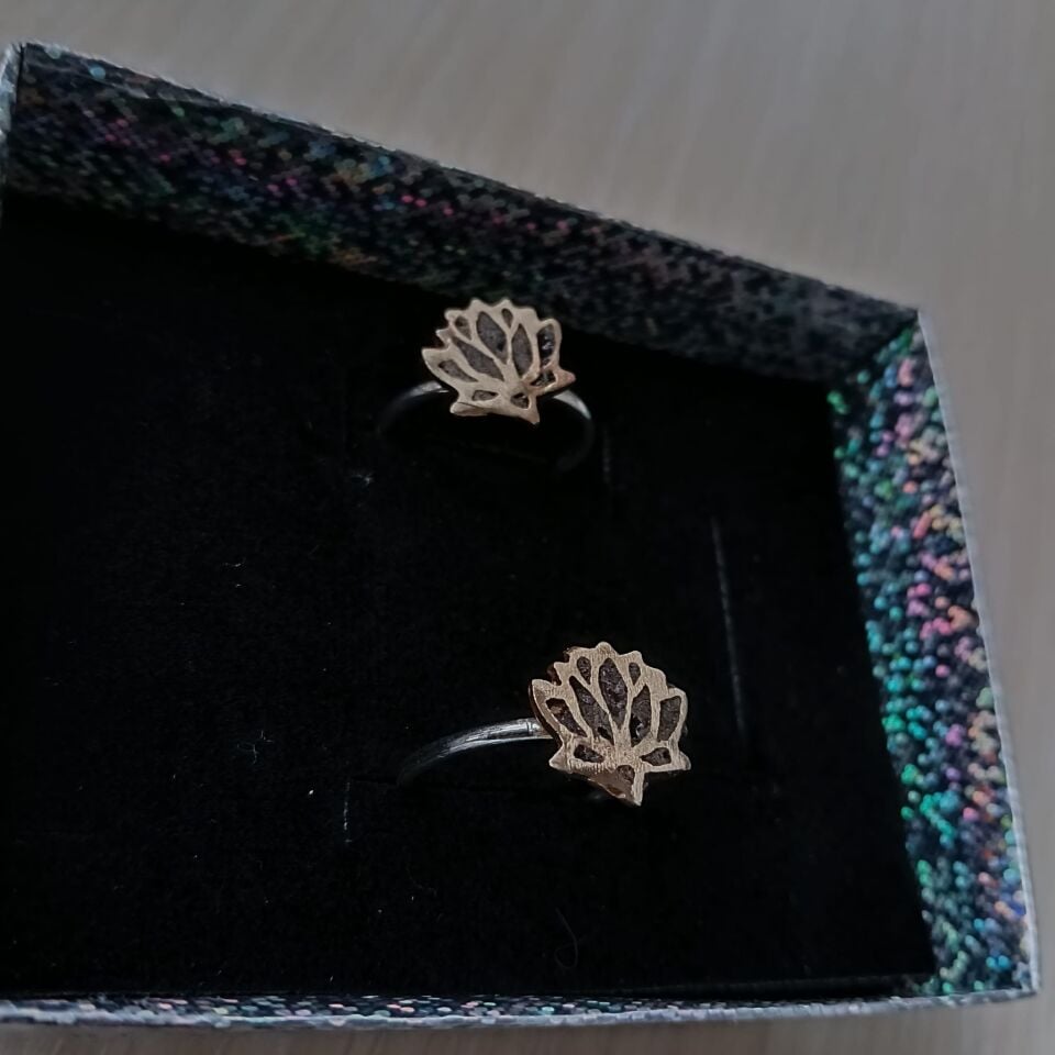 Onix  Doğal Taşlı Mozaik Gümüş & Bronz Lotus Çiçekli 925 Ayar Yüzük