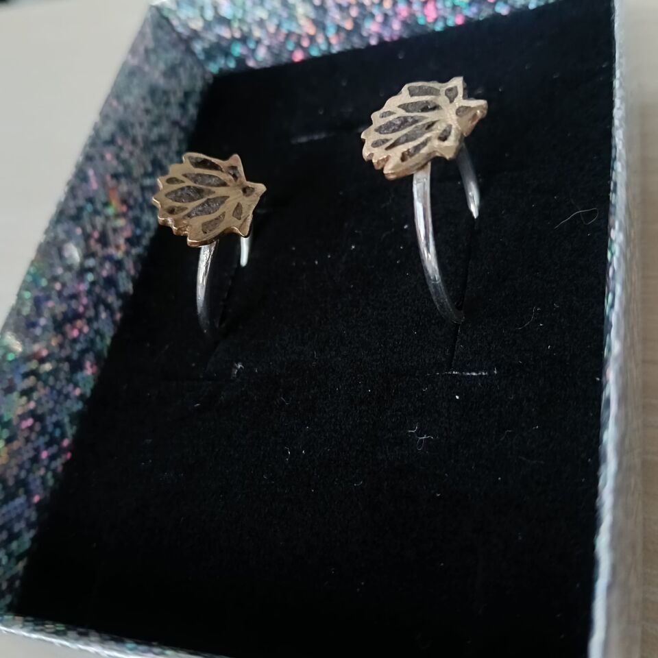 Onix  Doğal Taşlı Mozaik Gümüş & Bronz Lotus Çiçekli 925 Ayar Yüzük