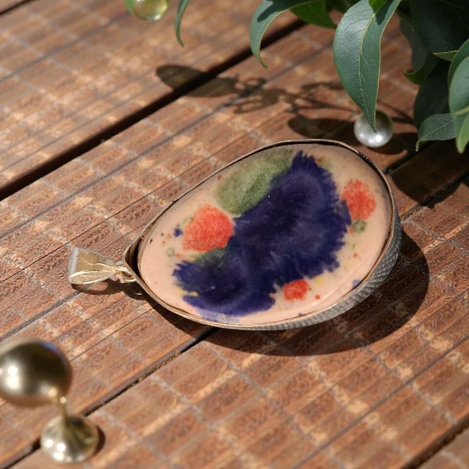 Seramik Taşlı El Yapımı 925 Ayar Gümüş Kolye