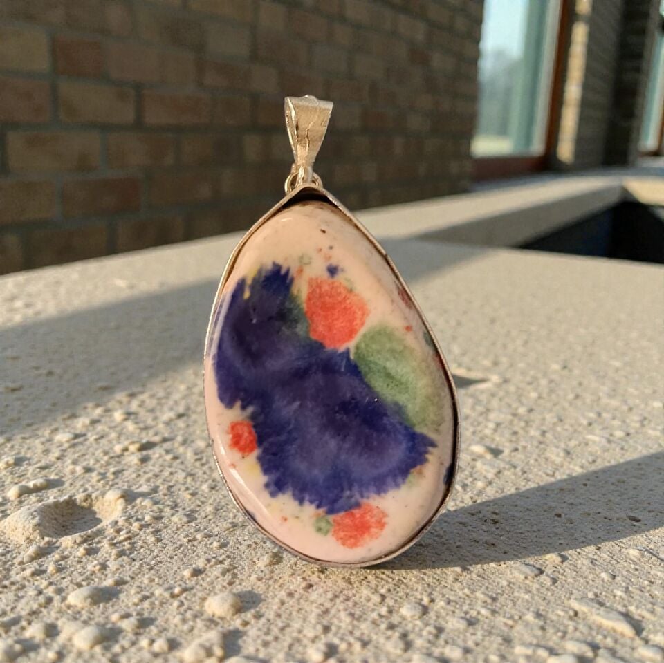 Seramik Taşlı El Yapımı 925 Ayar Gümüş Kolye