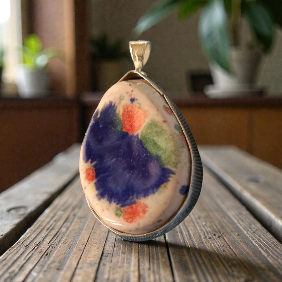 Seramik Taşlı El Yapımı 925 Ayar Gümüş Kolye