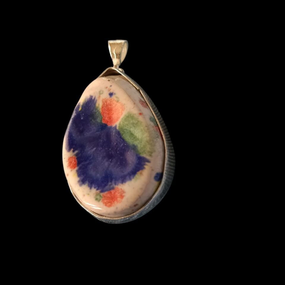 Seramik Taşlı El Yapımı 925 Ayar Gümüş Kolye