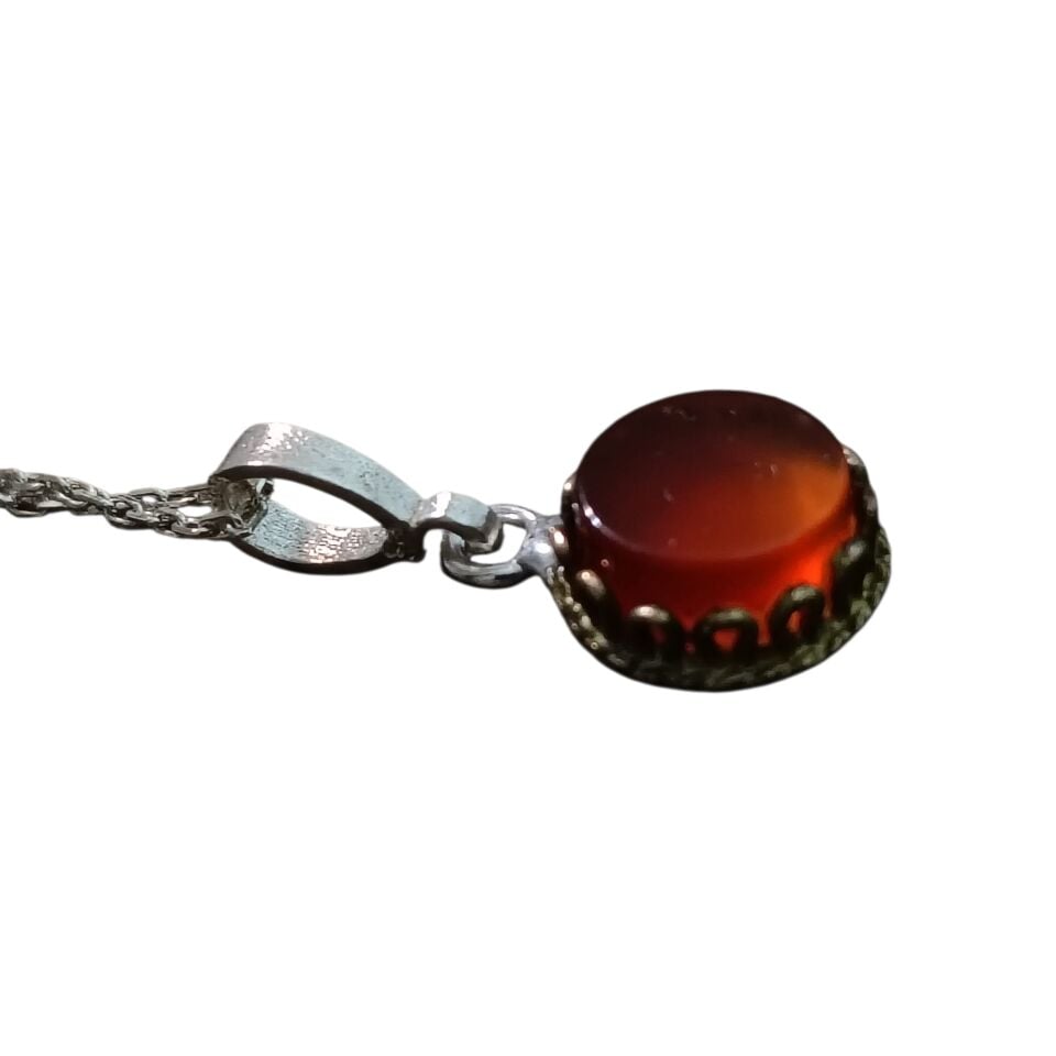 Akik Taşlı Prinç & Gümüş Kolye Ucu ve 925 Ayar Gümüş Kolye Zinciri