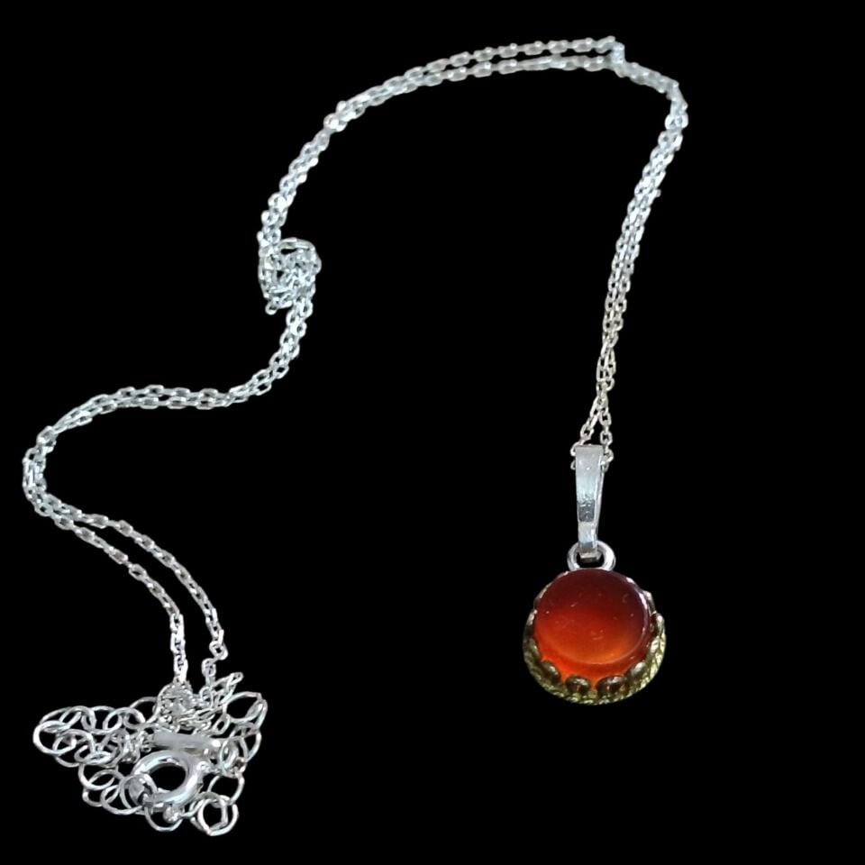 Akik Taşlı Prinç & Gümüş Kolye Ucu ve 925 Ayar Gümüş Kolye Zinciri