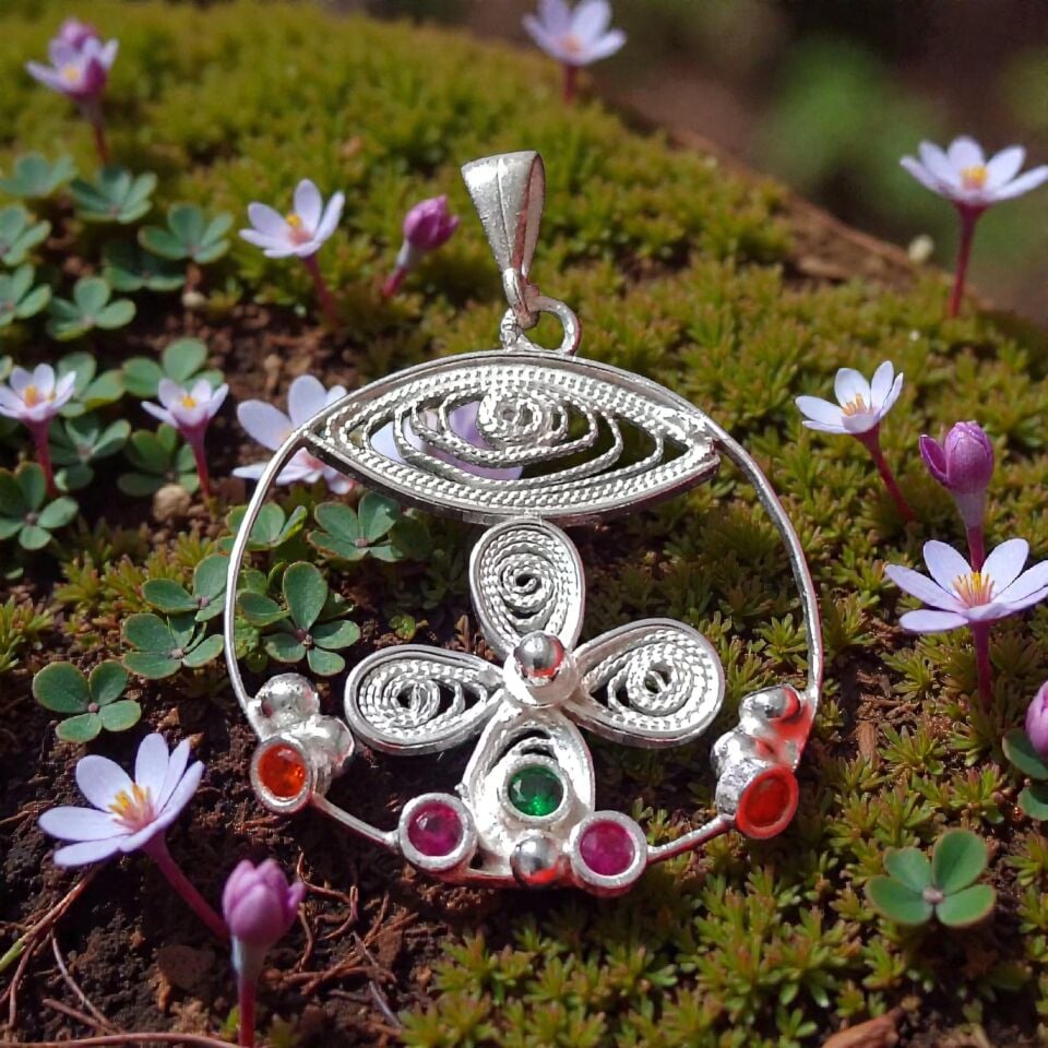 Telkari Gümüş El Yapımı Kolye Ucu