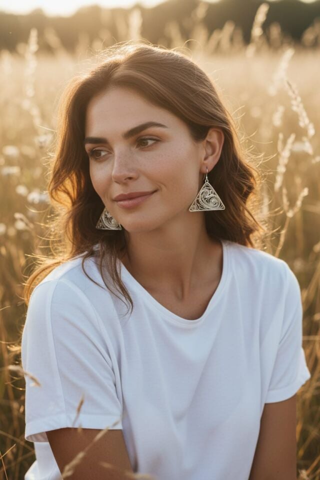 Telkari Gümüş El Yapımı Üçgen Küpeler