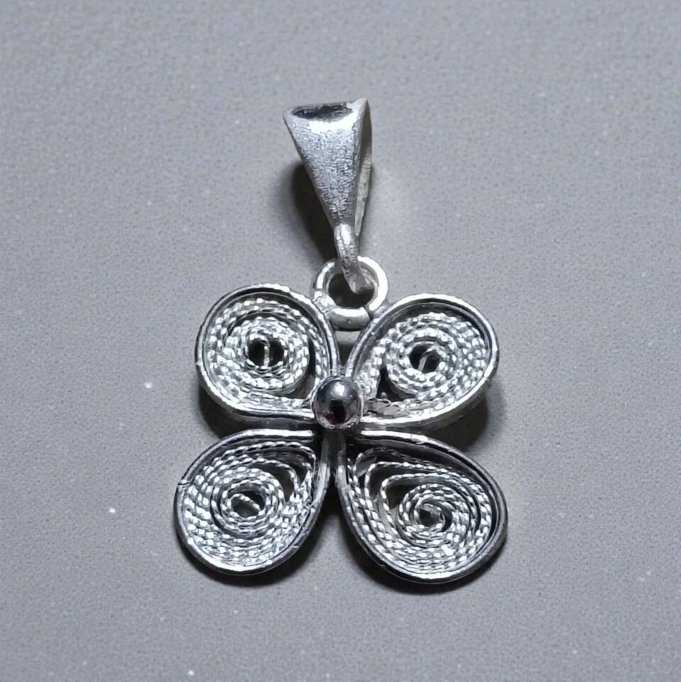 Telkari El Yapımı Gümüş Yonca Kolye Uçları