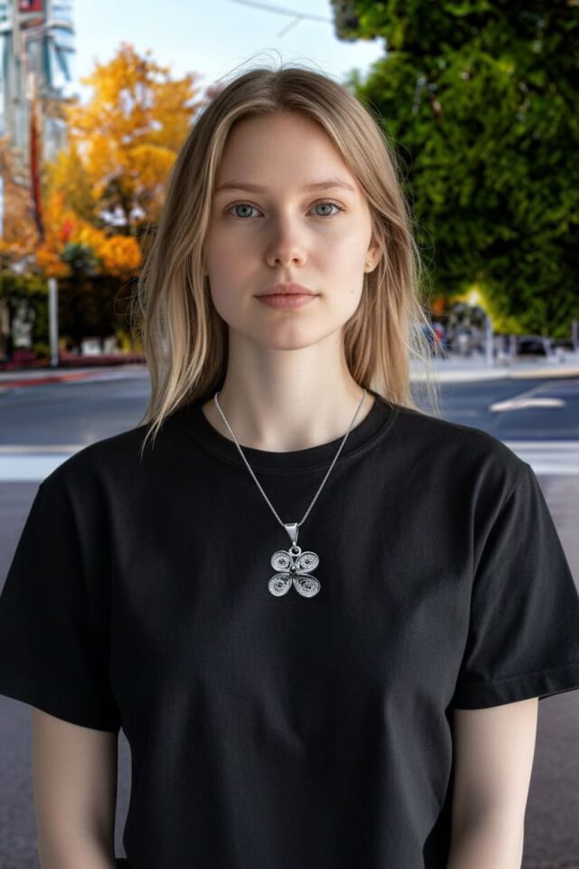 Telkari El Yapımı Gümüş Yonca Kolye Uçları