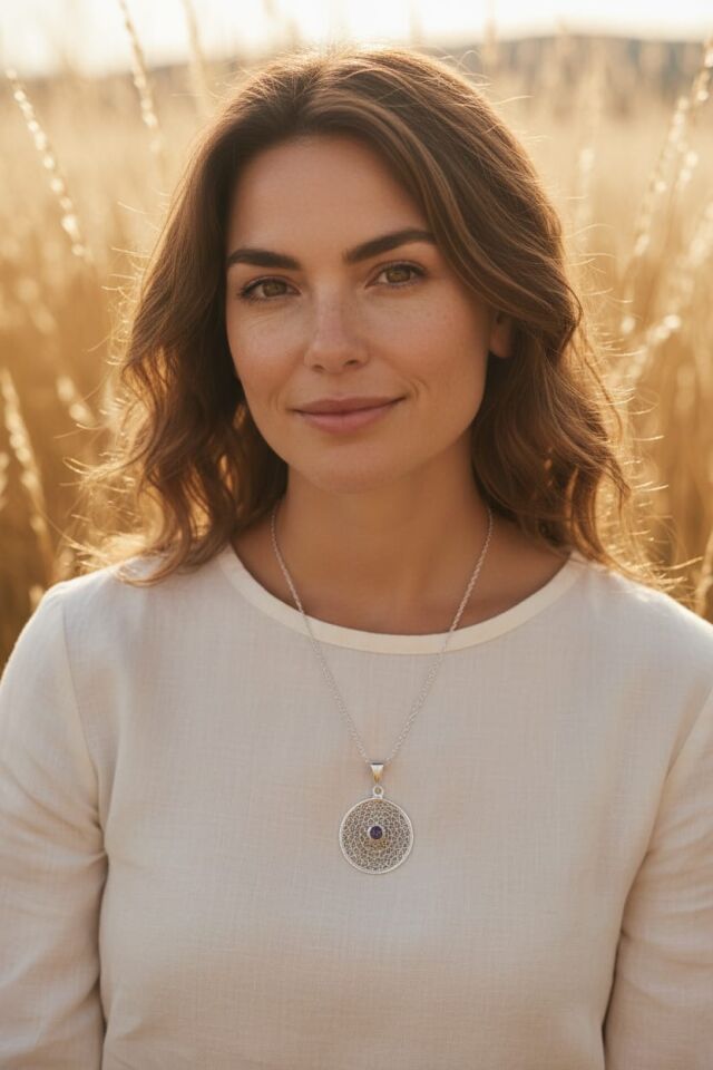 Telkari Yuvarlak Sim Dolgu Gümüş Kolye Ucu ve Gümüş Zincir