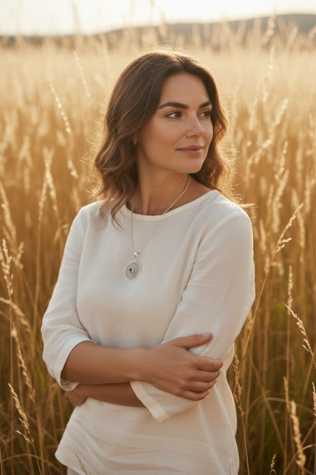 Telkari Yuvarlak Sim Dolgu Gümüş Kolye Ucu ve Gümüş Zincir