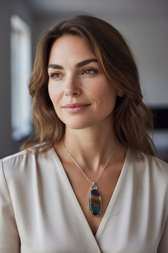 Florit Doğal Taşlı Gümüş El Yapımı Kolye