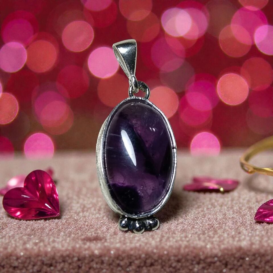 Çeroit Ametist Doğal Taşlı El Yapımı Gümüş Kolye Ucu