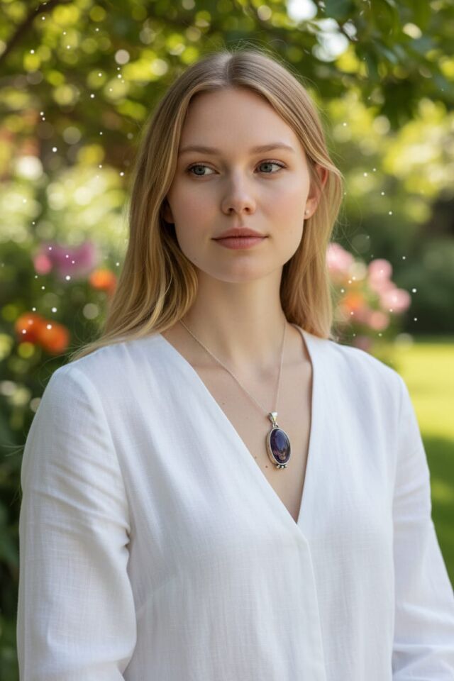 Çeroit Ametist Doğal Taşlı El Yapımı Gümüş Kolye Ucu