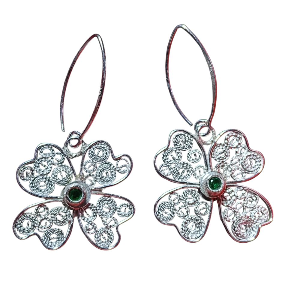 Telkari Gümüş Dört Yapraklı Yonca Gümüş Küpeler