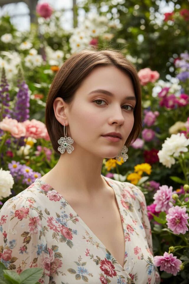 Telkari Gümüş Dört Yapraklı Yonca Gümüş Küpeler