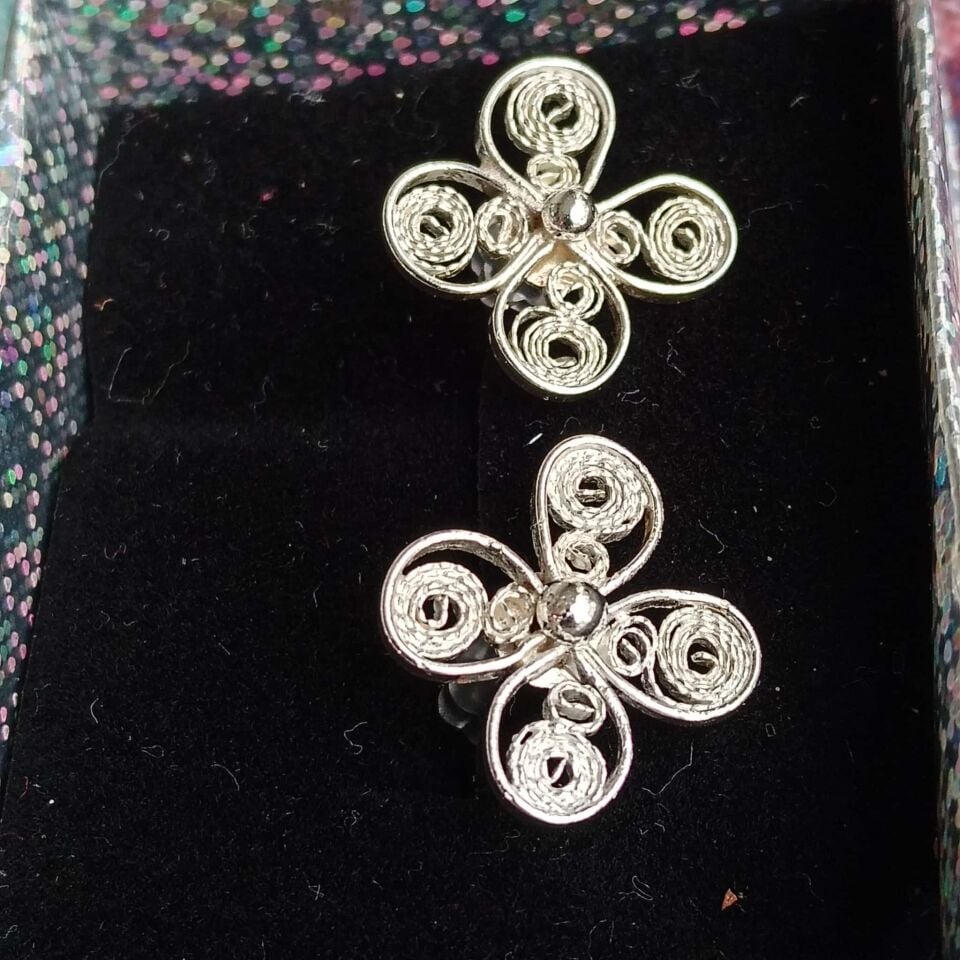 Telkari Gümüş Dört Yapraklı Yonca Gümüş Küpeler