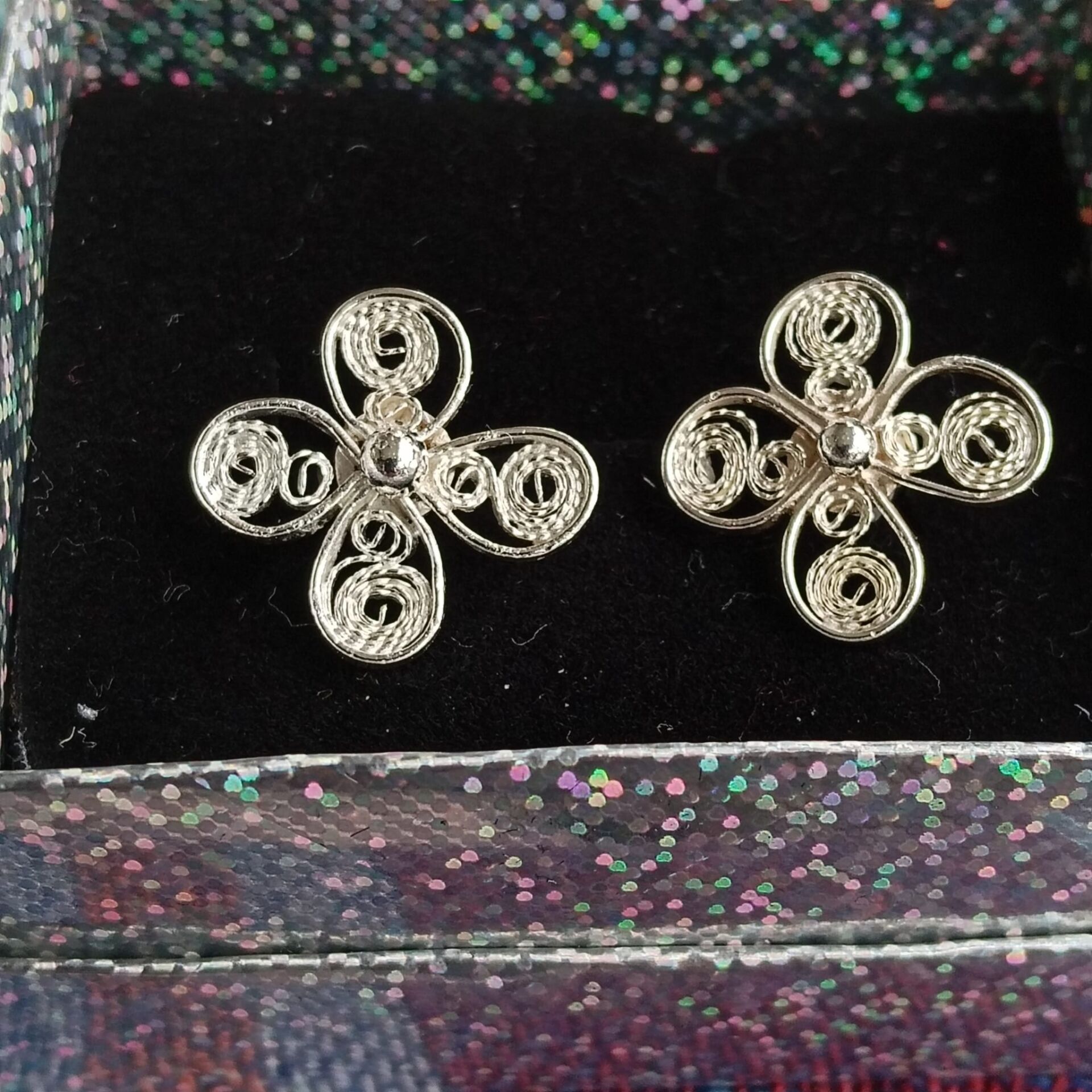 Telkari Gümüş Dört Yapraklı Yonca Gümüş Küpeler