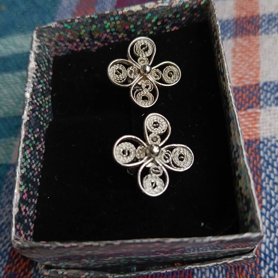 Telkari Gümüş Dört Yapraklı Yonca Gümüş Küpeler