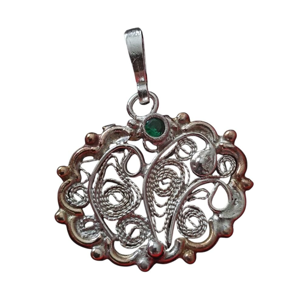 Telkari Gümüş Oval Tasarım Kolye Ucu