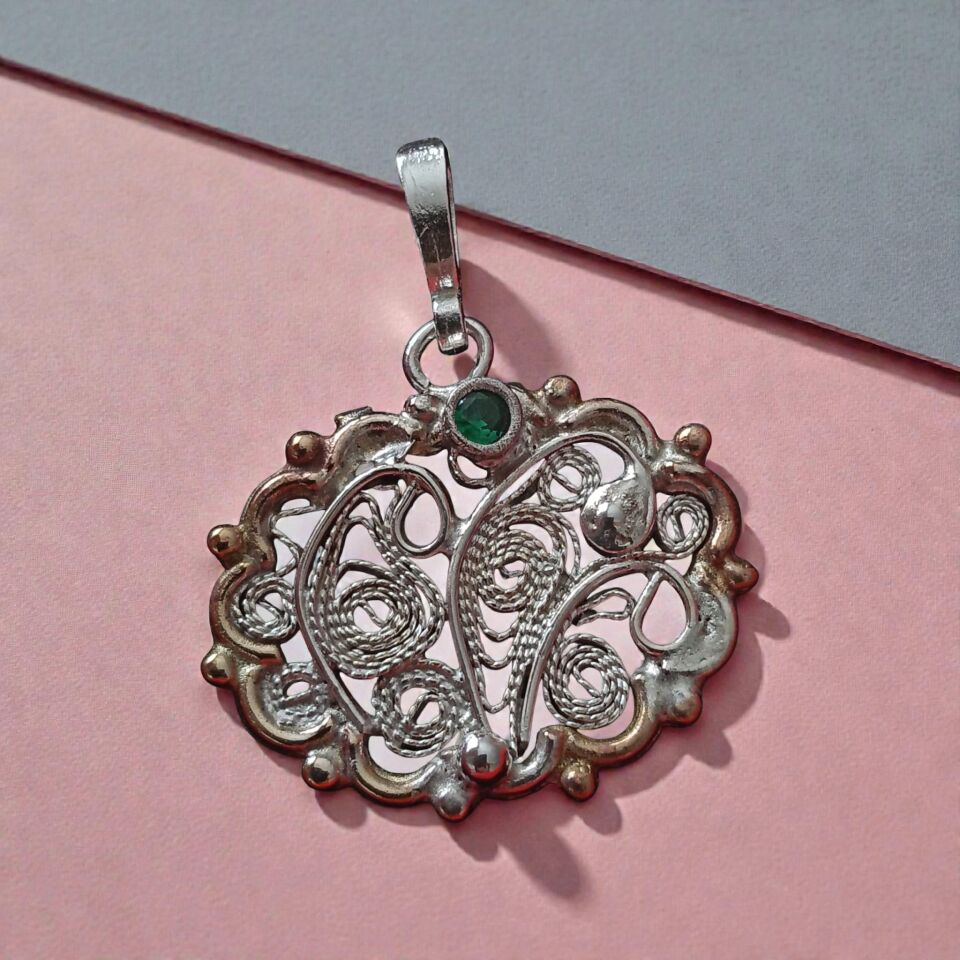 Telkari Gümüş Oval Tasarım Kolye Ucu