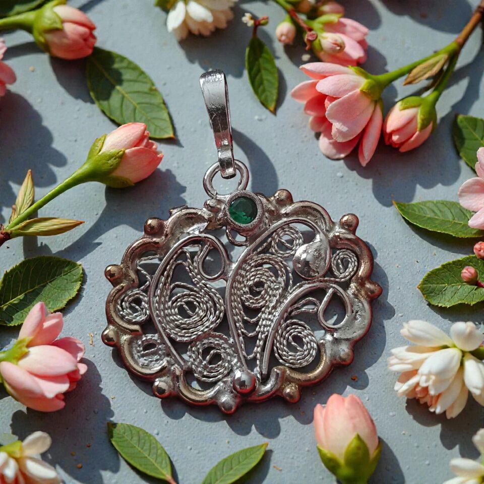 Telkari Gümüş Oval Tasarım Kolye Ucu