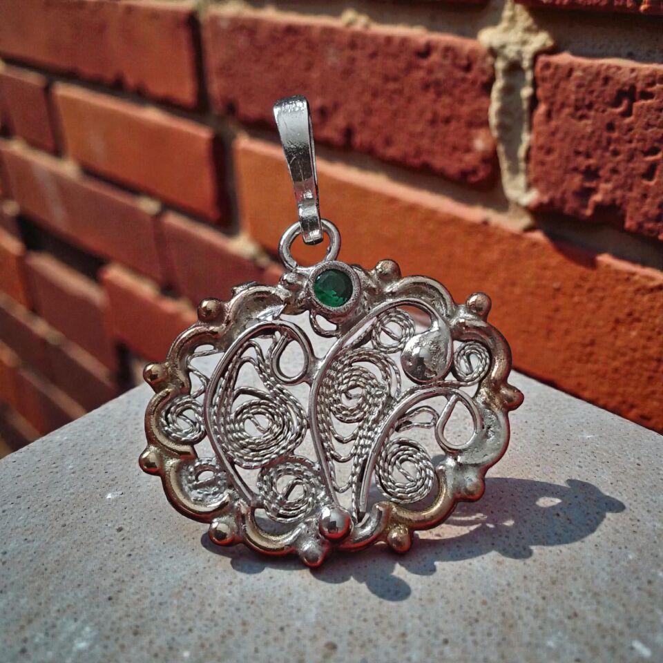 Telkari Gümüş Oval Tasarım Kolye Ucu