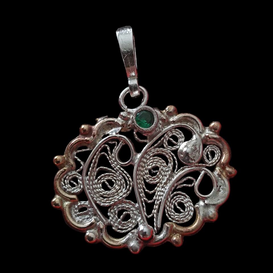 Telkari Gümüş Oval Tasarım Kolye Ucu