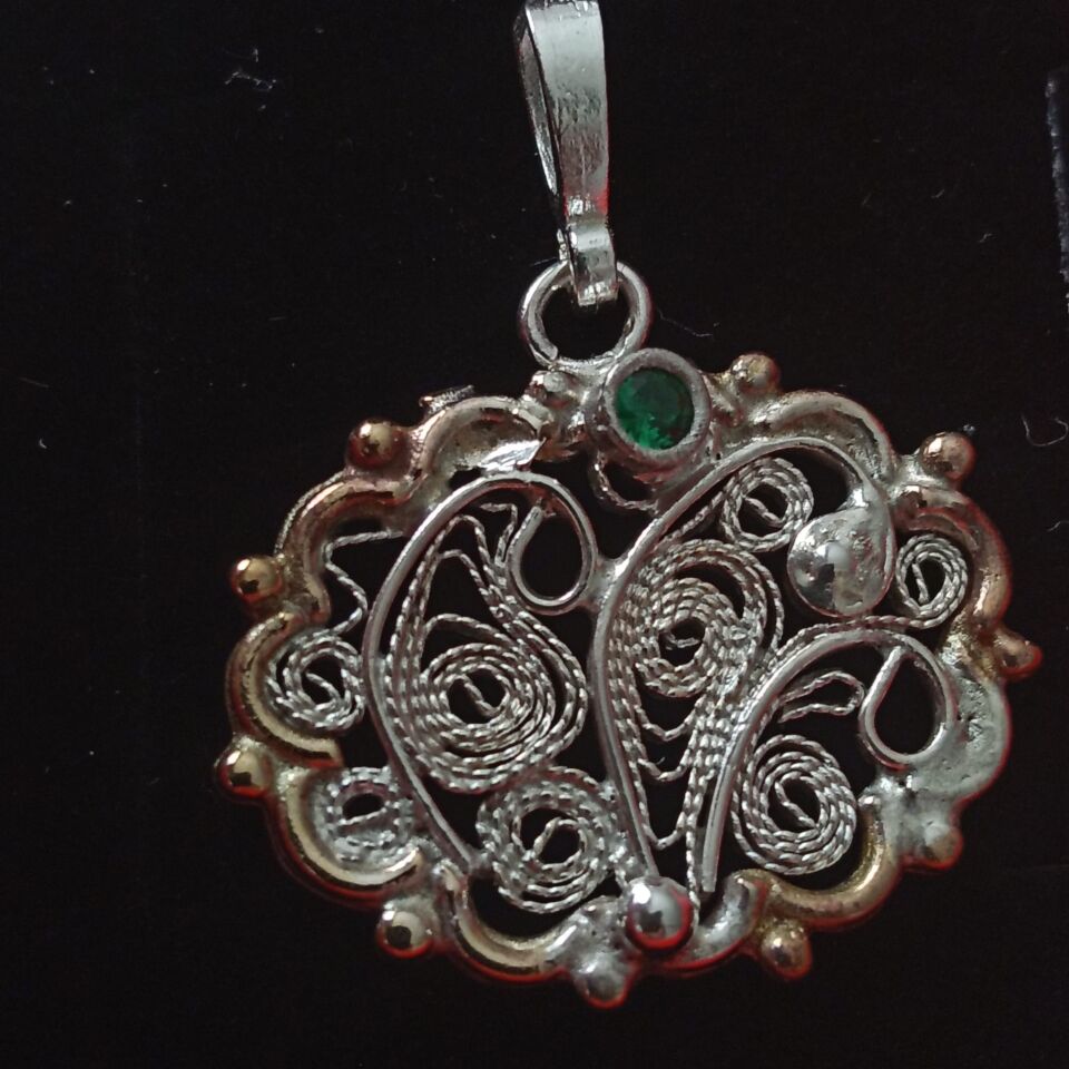 Telkari Gümüş Oval Tasarım Kolye Ucu