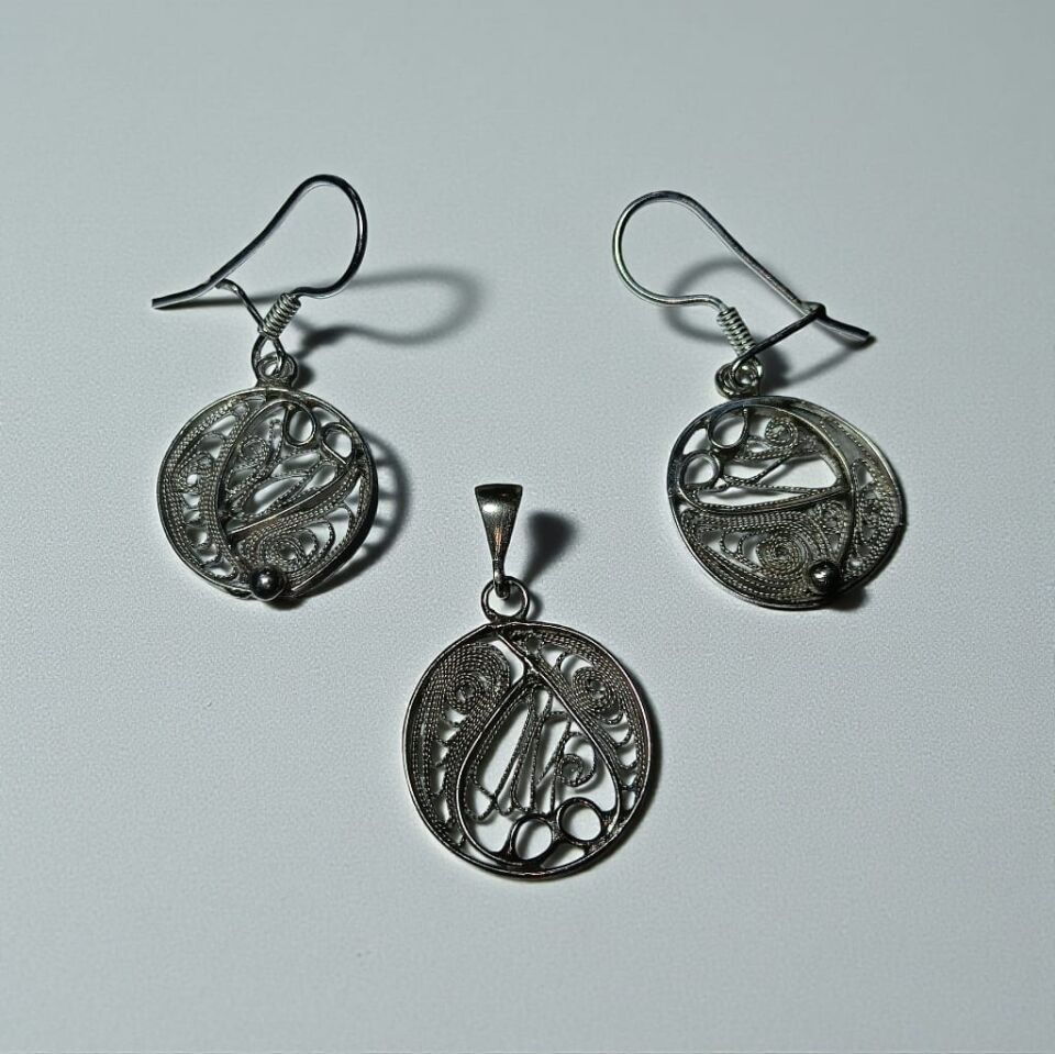 Telkari Gümüş El Yapımı Küpe ve Kolye Ucu Özel Tasarım Set