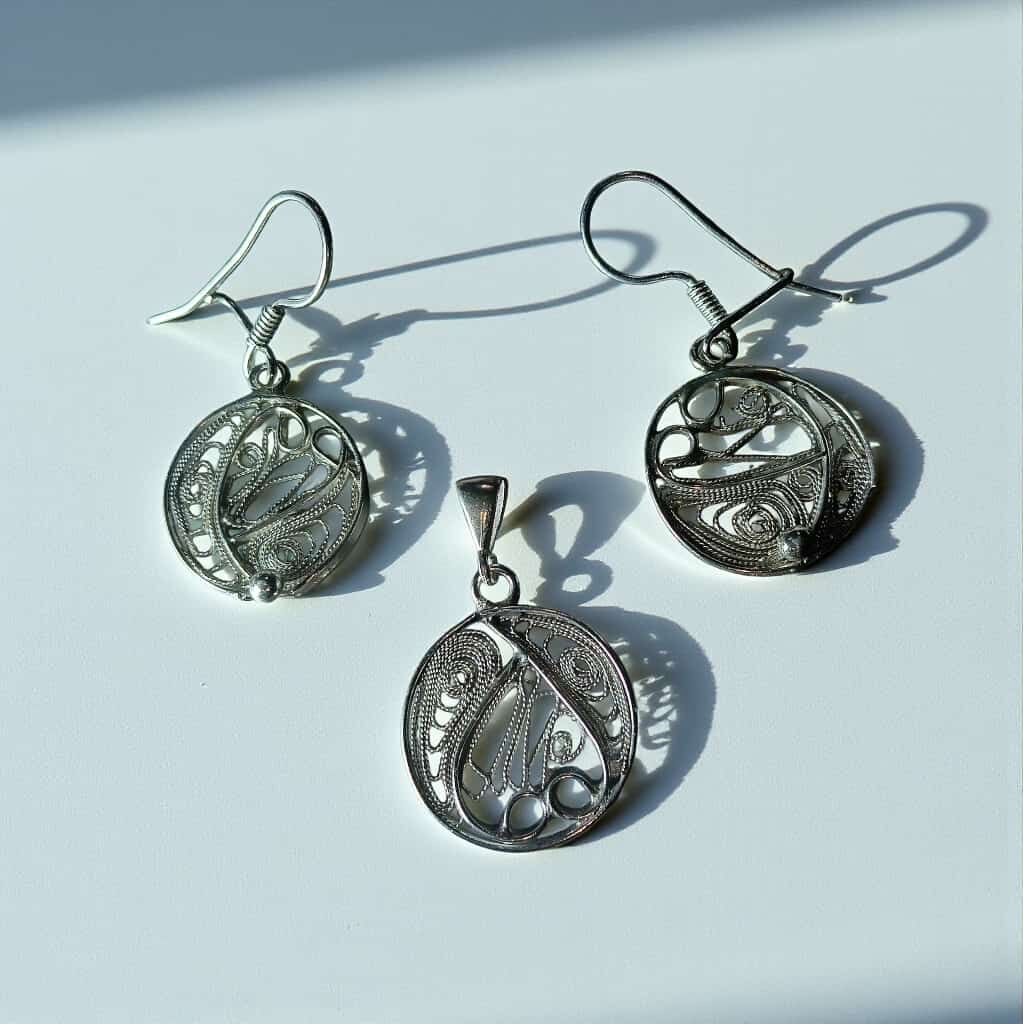 Telkari Gümüş El Yapımı Küpe ve Kolye Ucu Özel Tasarım Set