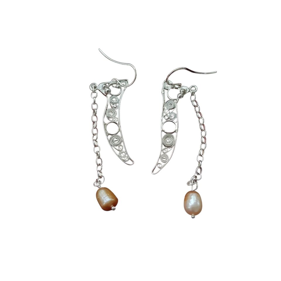 Telkari İncili El Yapımı Gümüş Tasarım Küpeler