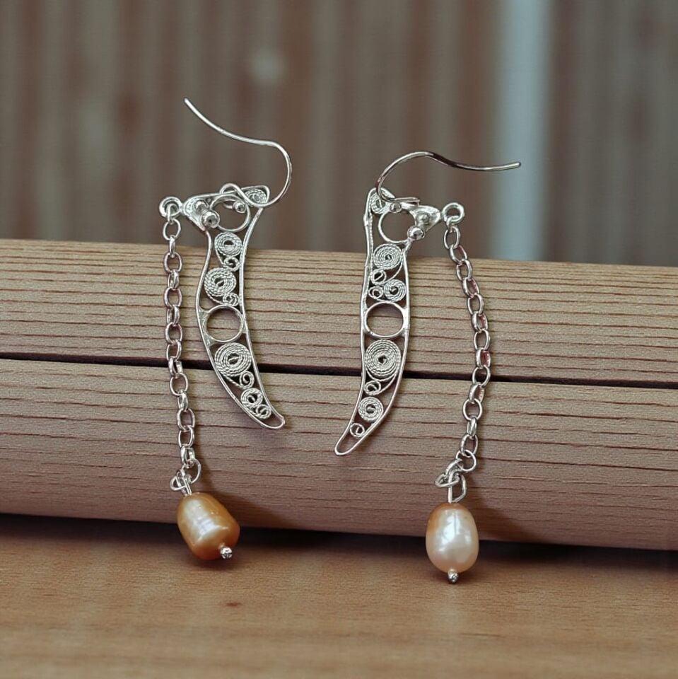 Telkari İncili El Yapımı Gümüş Tasarım Küpeler