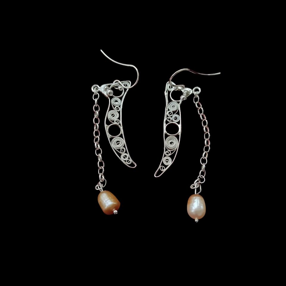 Telkari İncili El Yapımı Gümüş Tasarım Küpeler