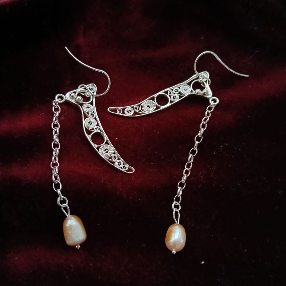 Telkari İncili El Yapımı Gümüş Tasarım Küpeler