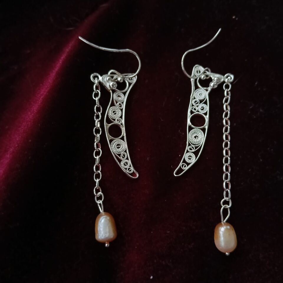 Telkari İncili El Yapımı Gümüş Tasarım Küpeler