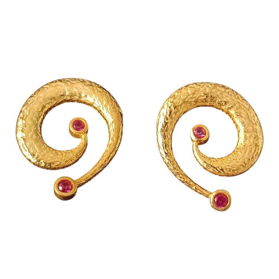 Altın Kaplama 925 Ayar Gümüş Spiral Zirkon Taşlı Küpeler