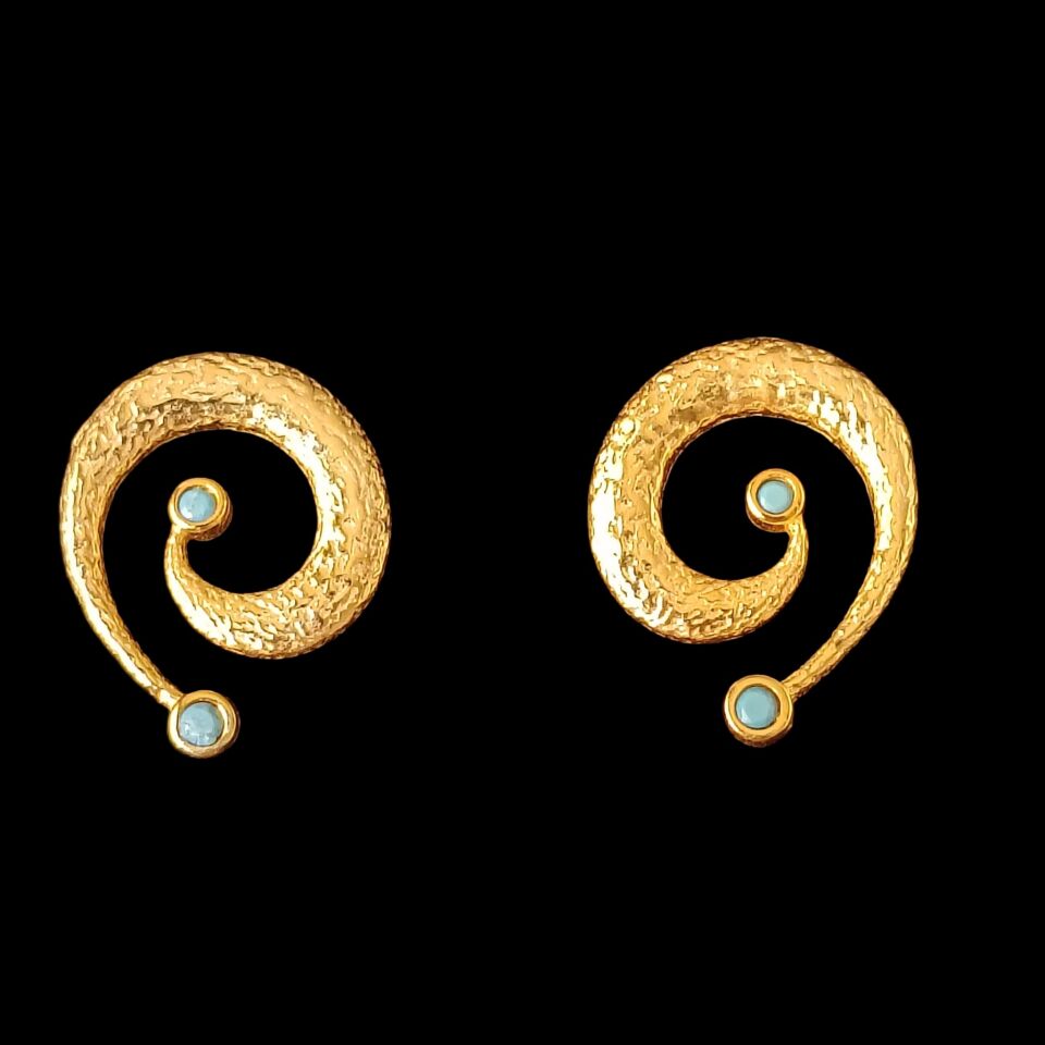 Altın Kaplama 925 Ayar Gümüş Spiral Zirkon Taşlı Küpeler