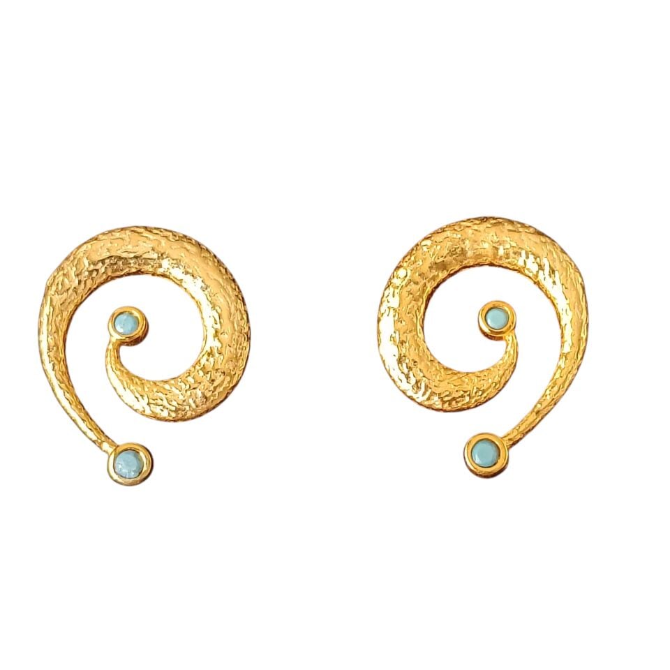 Altın Kaplama 925 Ayar Gümüş Spiral Zirkon Taşlı Küpeler